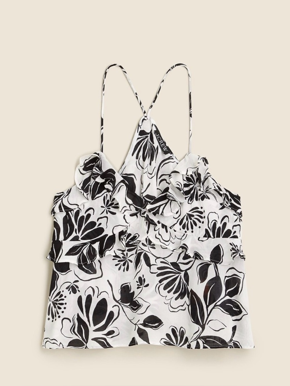 J.Crew Drapey ruffle tank top in floral black and white size small